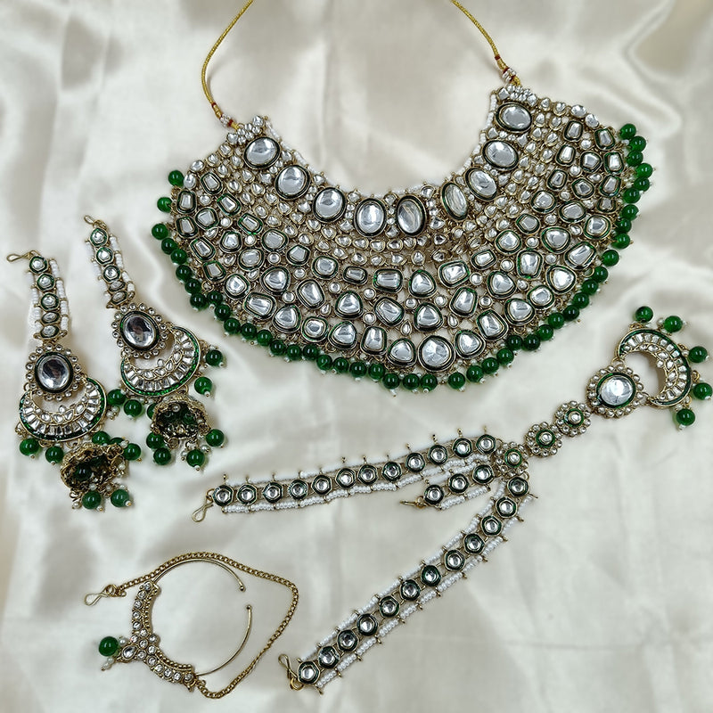 Gehana Mahal Gold Plated Kundan Stone Semi Bridal Necklace Set