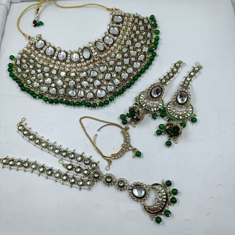 Gehana Mahal Gold Plated Kundan Stone Semi Bridal Necklace Set