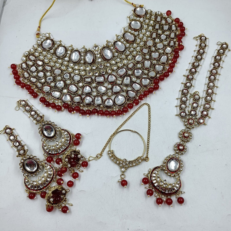 Gehana Mahal Gold Plated Kundan Stone Semi Bridal Necklace Set