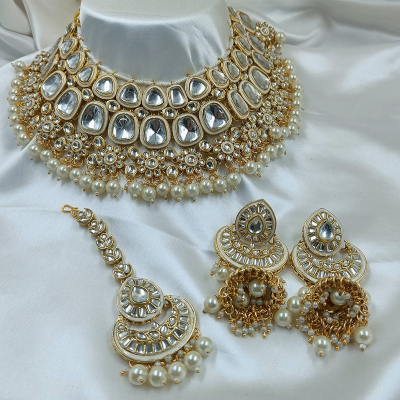 Gehana Mahal Gold Plated Kundan Stone And Beads Meenakari Necklace Set