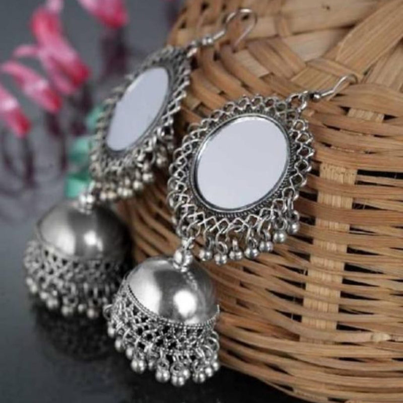 Bajana Lifestyle Oxidised Fancy Mirror Jhumki Earrings For Women