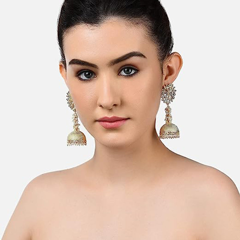 Subhag Alankar Golden Attractive stone flower Design alloy Fashion Earrings For Girls & Women