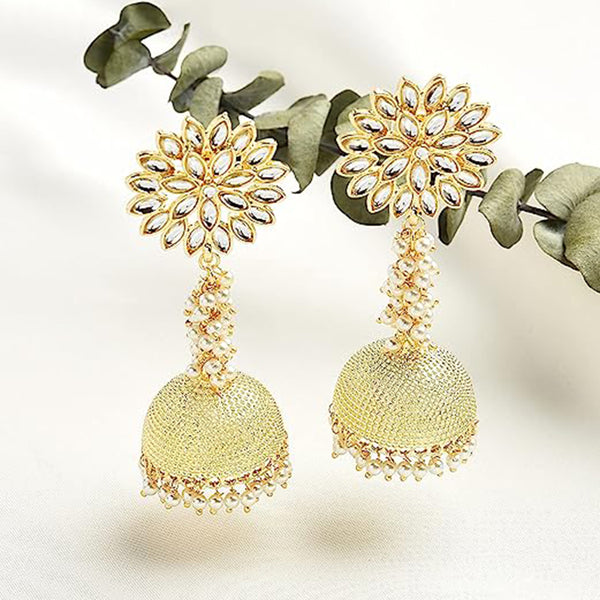 Subhag Alankar Golden Attractive stone flower Design alloy Fashion Earrings For Girls & Women
