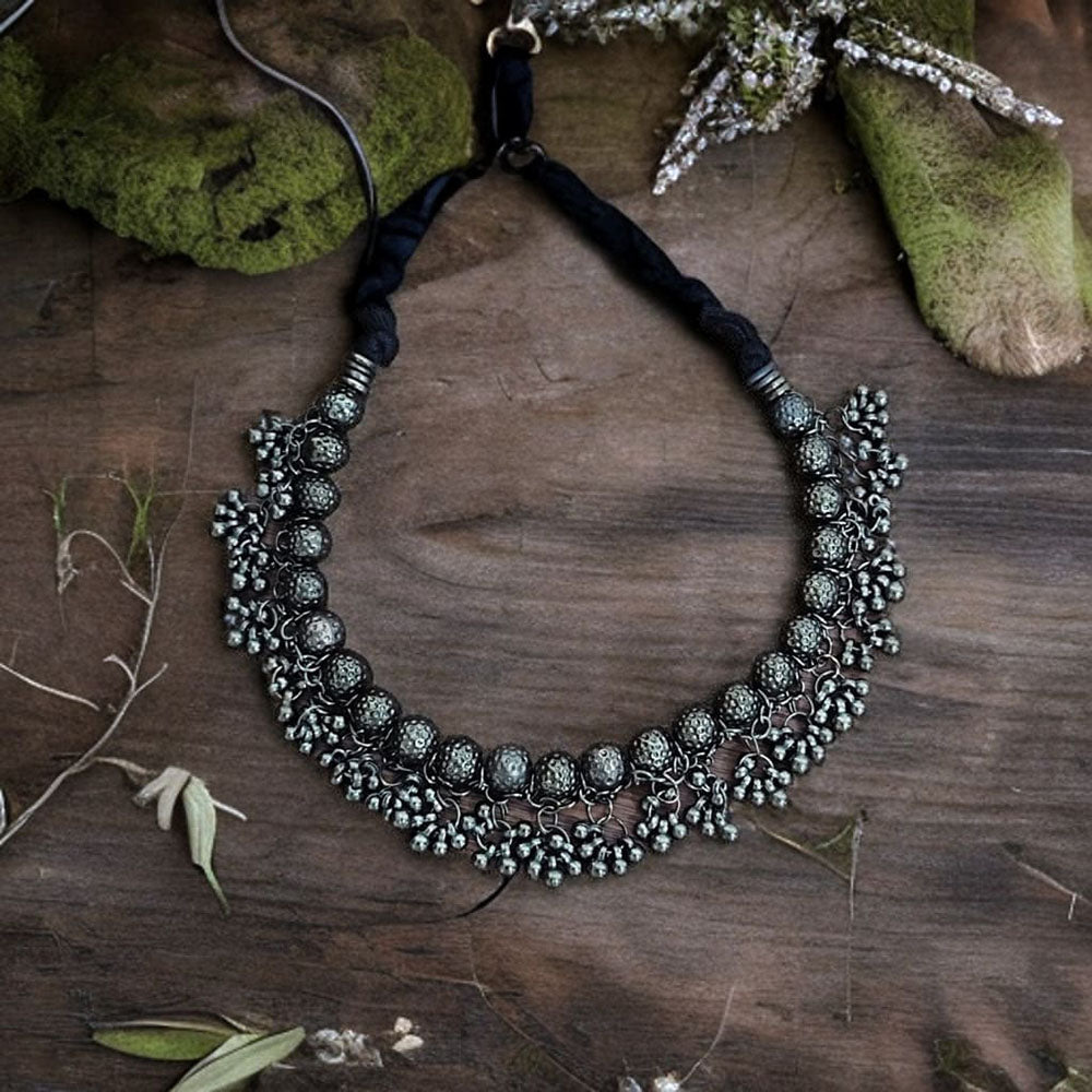 Bevy Pearls Inspired Oxidised Ghungroo Necklace