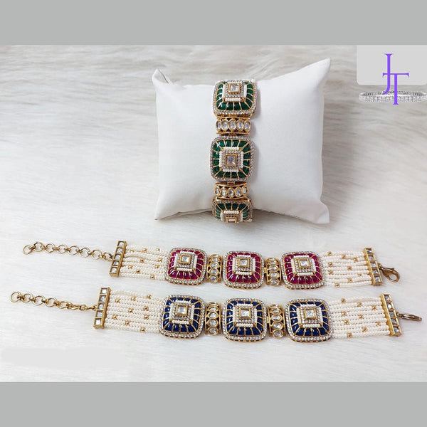 JewelTreeTz Beautiful Victorian Polish Meenakari & Uncut Polki Kundan Bracelets