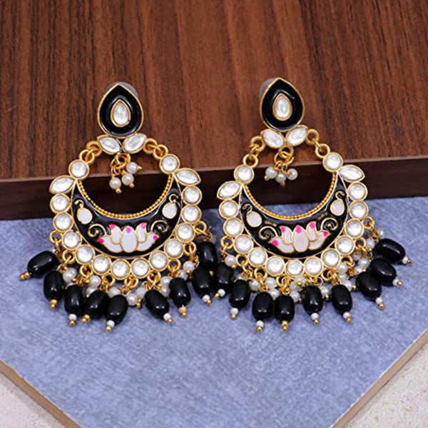 Subhag Alankar Black Gold-Plated Meenakari kundan Alloy Chandbali Earrings