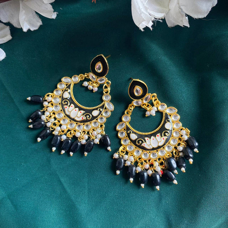 Subhag Alankar Black Gold-Plated Meenakari kundan Alloy Chandbali Earrings