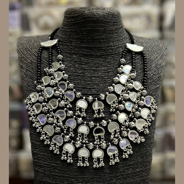 Darshana Jewels Oxidised Multi layer Mirror Necklace Set