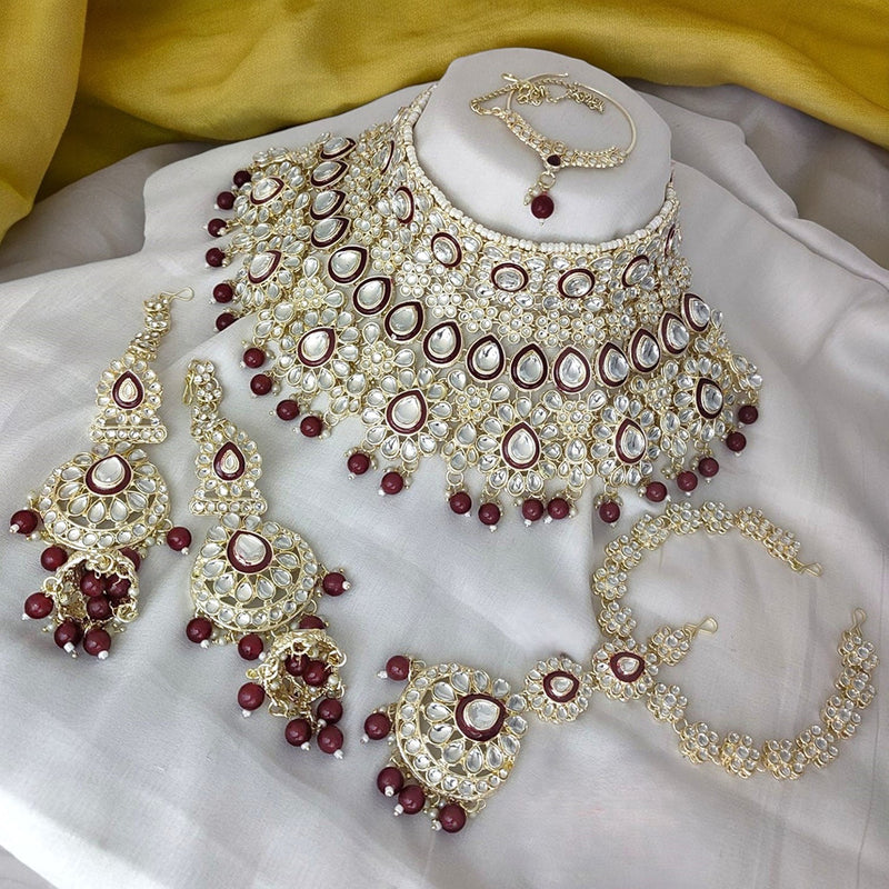 Gehana Mahal Gold Plated Kundan Stone And Meenakari Semi Bridal Necklace Set