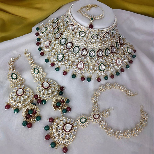 Gehana Mahal Gold Plated Kundan Stone And Meenakari Semi Bridal Necklace Set