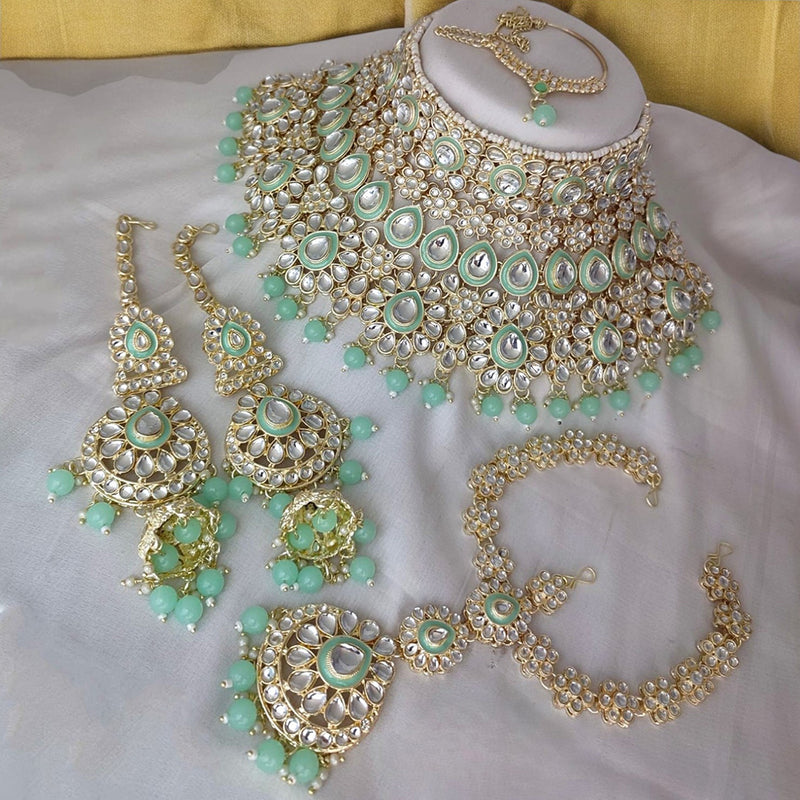 Gehana Mahal Gold Plated Kundan Stone Semi Bridal Necklace Set