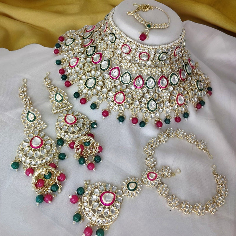 Gehana Mahal Gold Plated Kundan Stone Semi Bridal Necklace Set