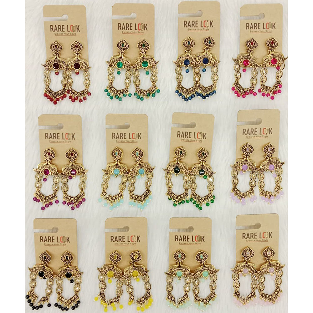 Dhwani Luxury Pota Stone And Beads Dangler Earrings(Pack of 12)