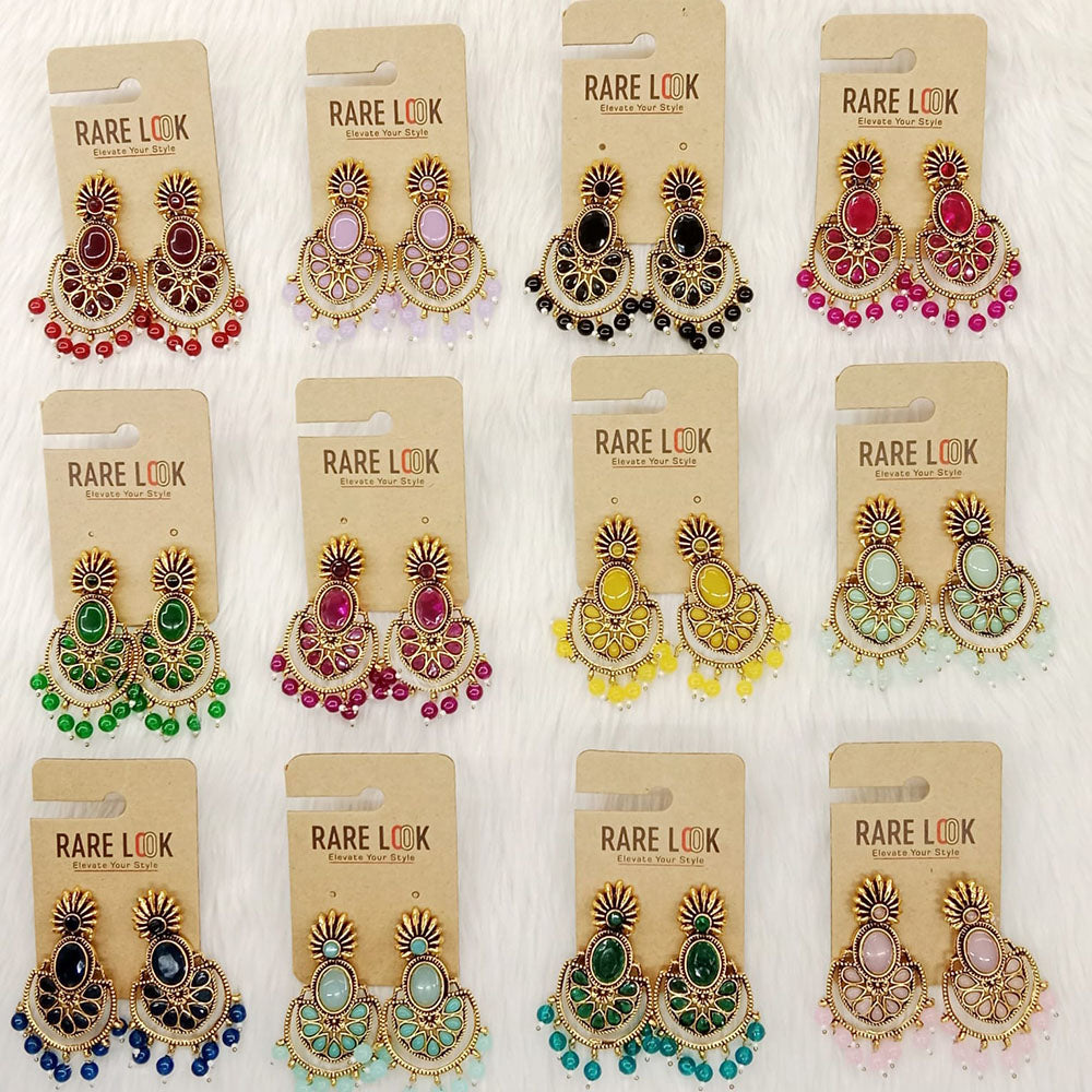 Dhwani Luxury Pota Stone And Beads Dangler Earrings(Pack of 12)
