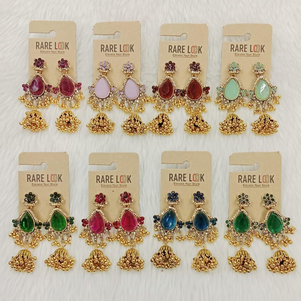 Dhwani Trendy Pota Stone And Pearl Jhumki Earrings- (Pack of 8)