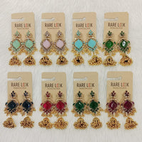 Dhwani Trendy Pota Stone And Pearl Jhumki Earrings- (Pack of 8)