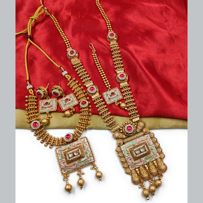 Gehana Mahal Copper Gold Pota Stone Necklace Combo