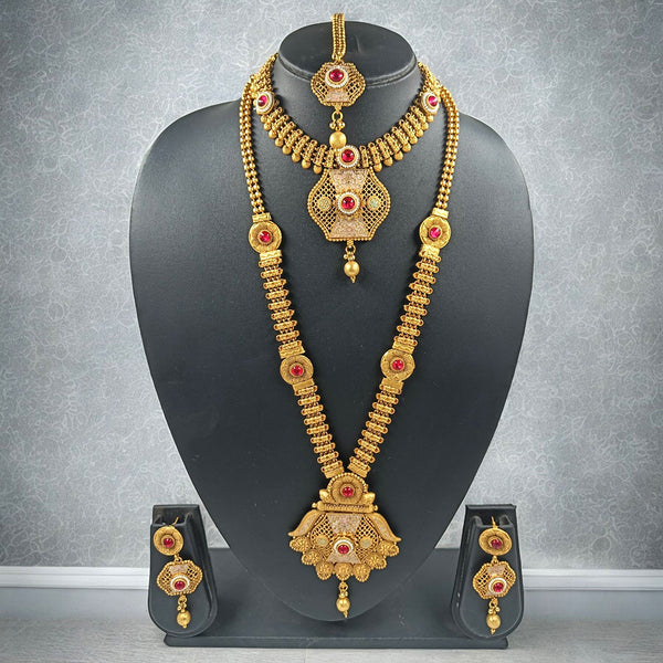 Gehana Mahal Copper Gold Pota Stone Necklace Combo