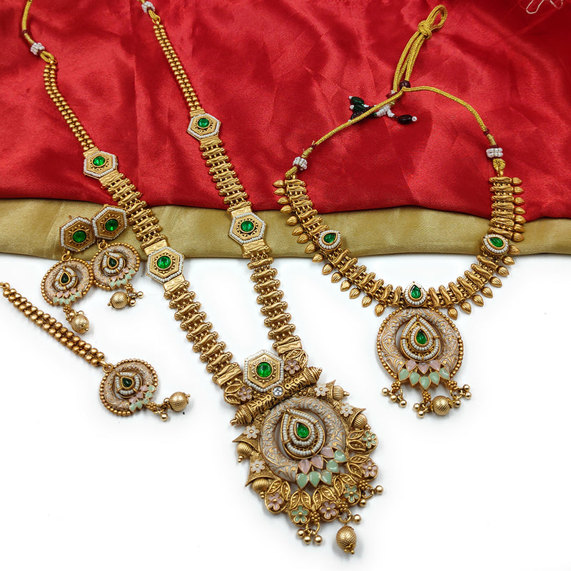 Gehana Mahal Copper Gold Pota Stone Necklace Combo