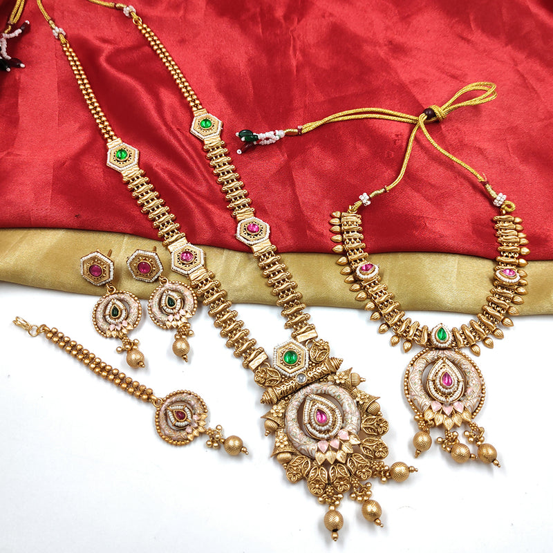 Gehana Mahal Copper Gold Pota Stone Necklace Combo