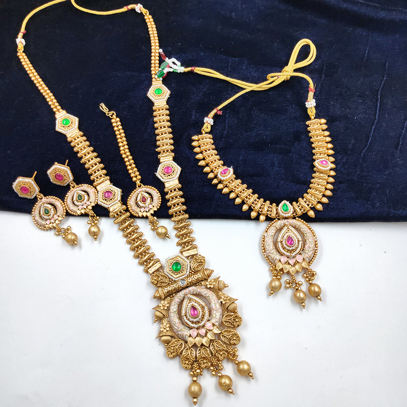 Gehana Mahal Copper Gold Pota Stone Necklace Combo