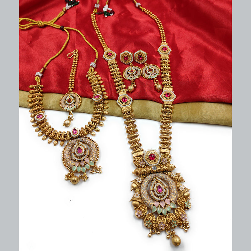 Gehana Mahal Copper Gold Pota Stone Necklace Combo