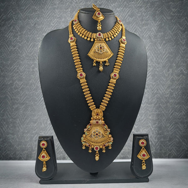 Gehana Mahal Copper Gold Pota Stone Necklace Combo