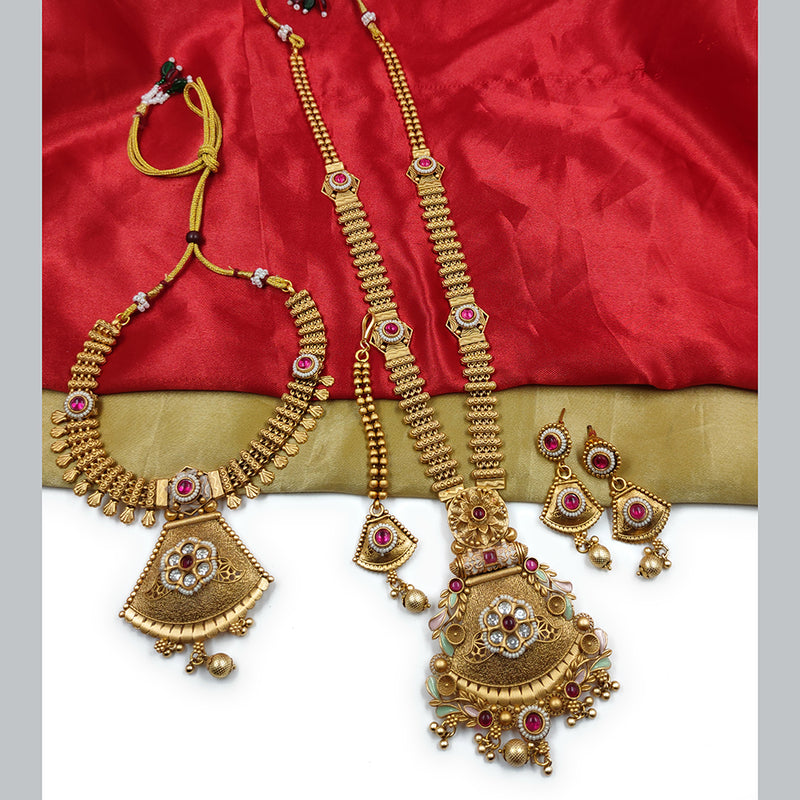 Gehana Mahal Copper Gold Pota Stone Necklace Combo