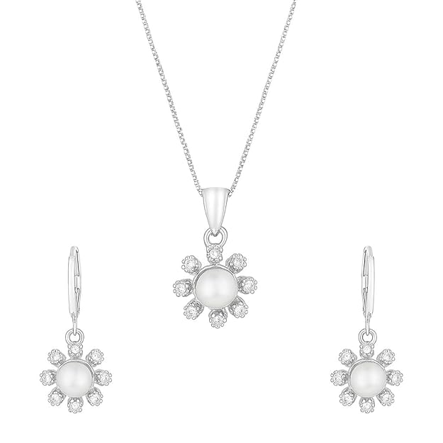 Etnico Silver Plated CZ American Diamond Chain Pendent Jewellery Set for Women