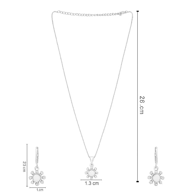 Etnico Silver Plated CZ American Diamond Chain Pendent Jewellery Set for Women
