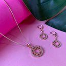 Etnico Rose Gold Plated CZ American Diamond Chain Pendent Necklace With Earrings Set for Women