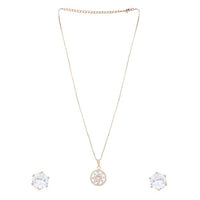 Etnico Rose Gold Plated American Diamond CZ Zircon Chain Pendent Set for Women