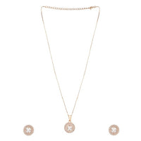 Etnico Rose Gold Plated CZ American Diamond Chain Pendent Set for Women