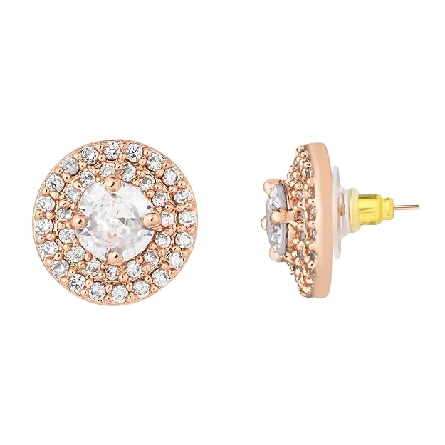 Etnico Rose Gold Plated CZ American Diamond Chain Pendent Set for Women