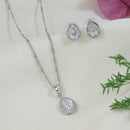 Etnico Latest Stylish Silver Plated CZ American Diamond Teardrop Pendant Necklace & Earrings Set For Women 
