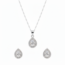 Etnico Latest Stylish Silver Plated CZ American Diamond Teardrop Pendant Set For Women