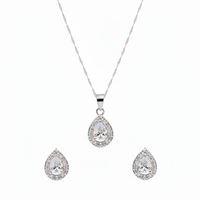 Etnico Latest Stylish Silver Plated CZ American Diamond Teardrop Pendant Set For Women