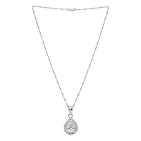Etnico Latest Stylish Silver Plated CZ American Diamond Teardrop Pendant Set For Women