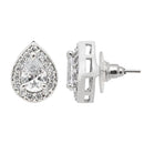 Etnico Latest Stylish Silver Plated CZ American Diamond Teardrop Pendant Set For Women