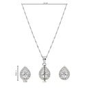 Etnico Latest Stylish Silver Plated CZ American Diamond Teardrop Pendant Set For Women