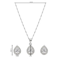 Etnico Latest Stylish Silver Plated CZ American Diamond Teardrop Pendant Set For Women