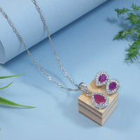 Etnico Latest Stylish Silver Plated CZ American Diamond Teardrop Pendant Set For Women