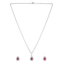 Etnico Latest Stylish Silver Plated CZ American Diamond Teardrop Pendant Set For Women