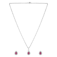 Etnico Latest Stylish Silver Plated CZ American Diamond Teardrop Pendant Set For Women