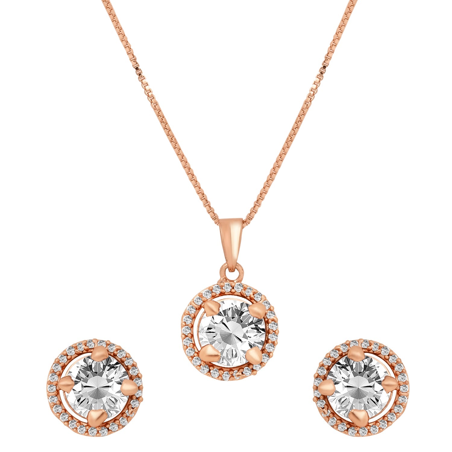 Etnico Latest Stylish CZ American Diamond Teardrop Pendant Set For Women