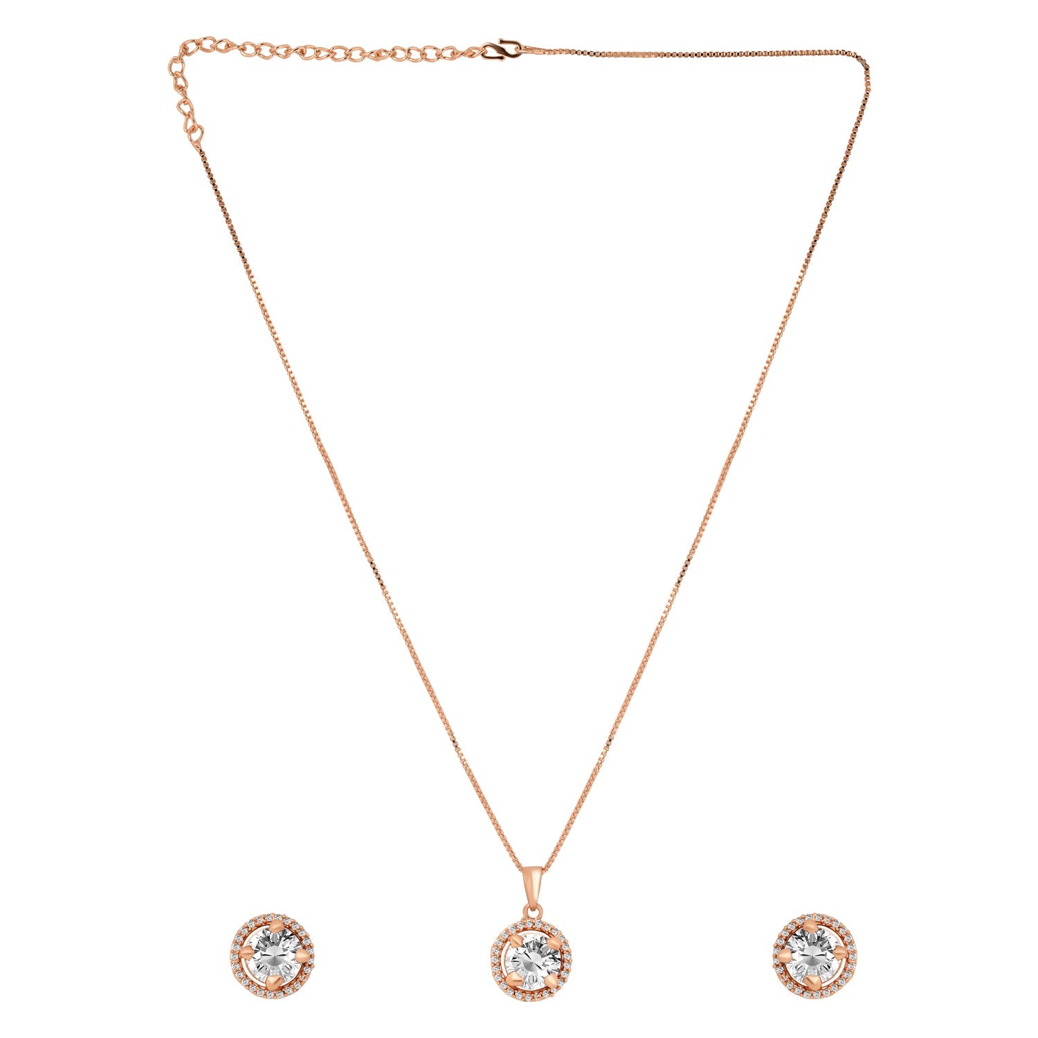 Etnico Latest Stylish CZ American Diamond Teardrop Pendant Set For Women