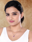 Etnico Latest Stylish Silver Plated CZ American Diamond Teardrop Pendant Necklace & Earrings Set For Women