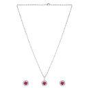 Etnico Latest Stylish Silver Plated CZ American Diamond Teardrop Pendant Set For Women