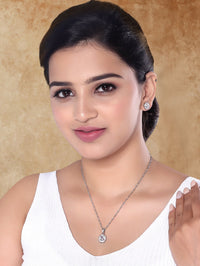 Etnico Latest Stylish Silver Plated CZ American Diamond Teardrop Pendant Necklace & Earrings Set For Women 