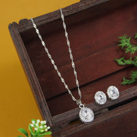 Etnico Latest Stylish Silver Plated CZ American Diamond Teardrop Pendant Set For Women